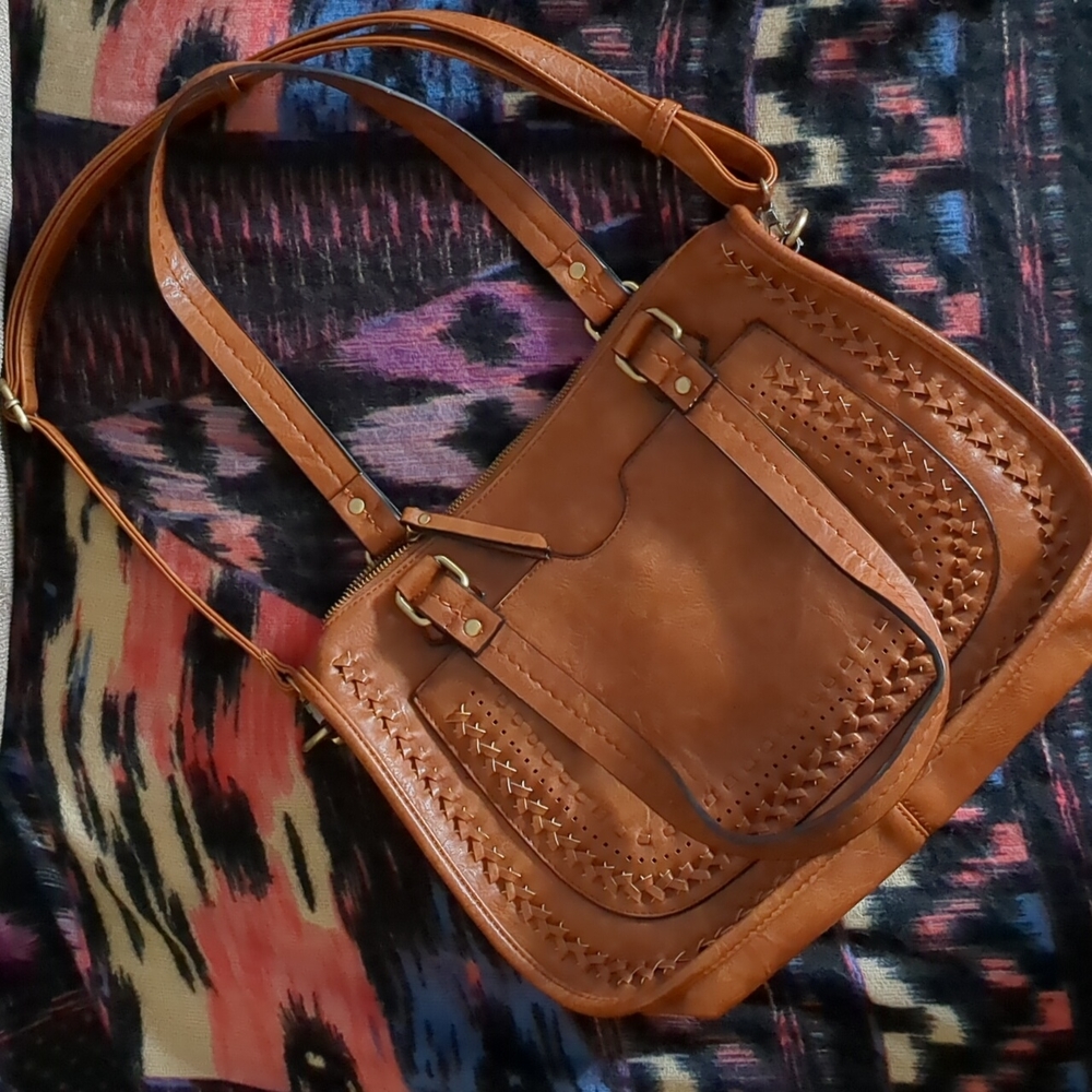 Brown faux leather leather handbag